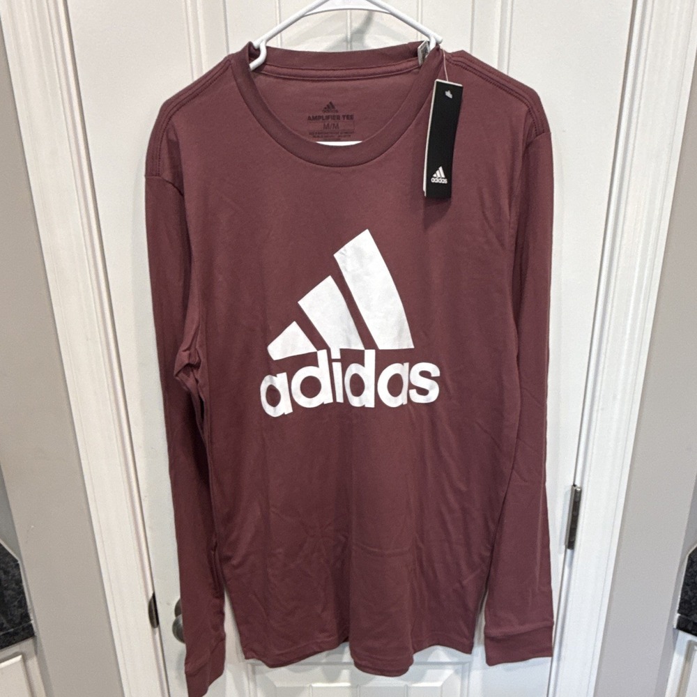 adidas Amplifier Tee Men's M Burgundy Long Sleeve Crew Neck Logo ShirtHS6780 NWT